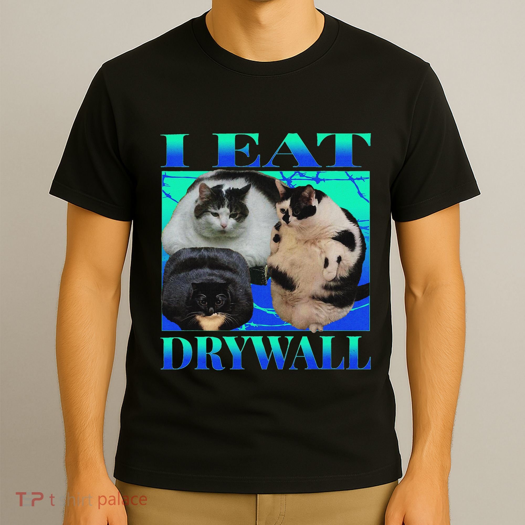 I Eat Drywall Funny Fat Cats Funny Hard Cat Silly Meme T-Shirt