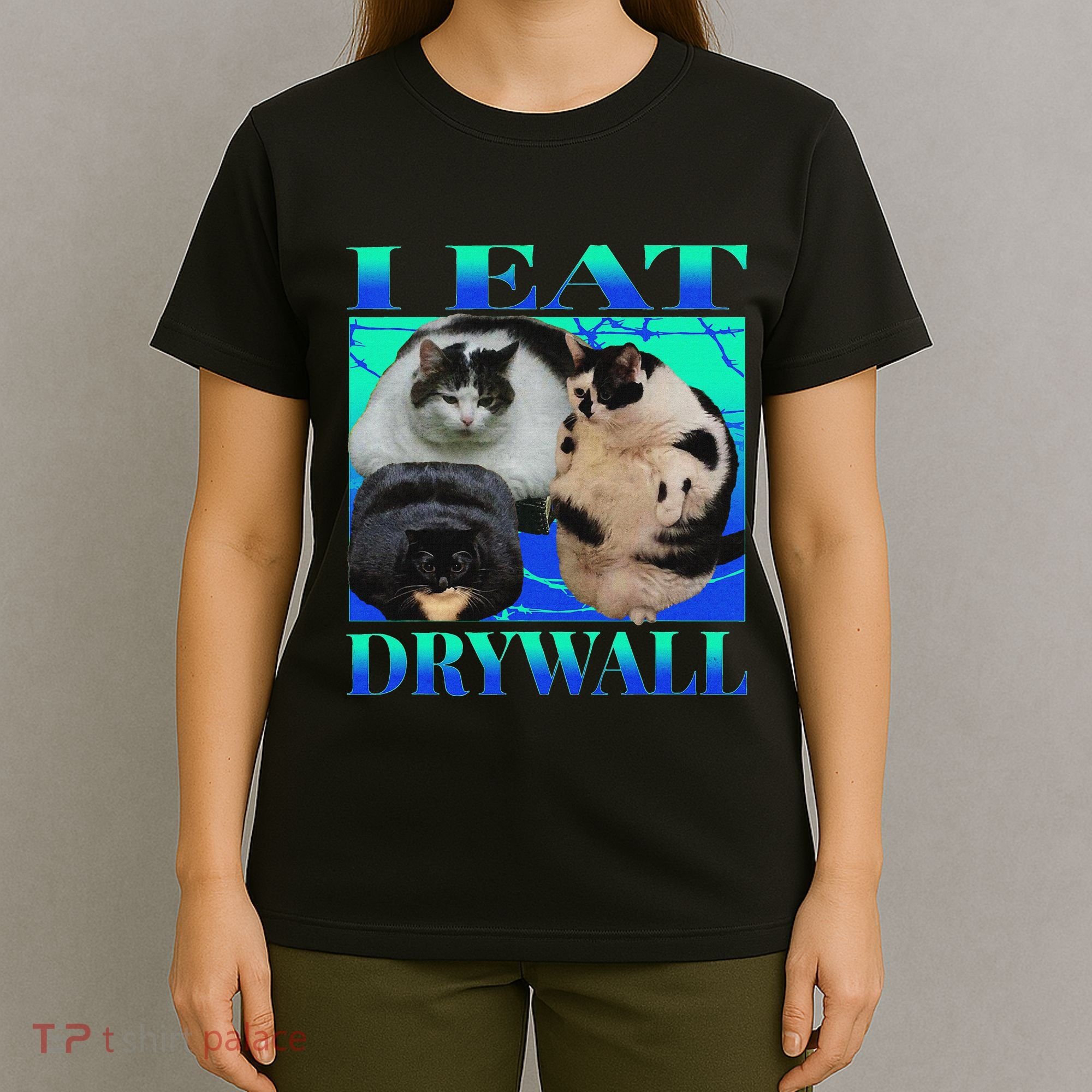 I Eat Drywall Funny Fat Cats Funny Hard Cat Silly Meme T-Shirt