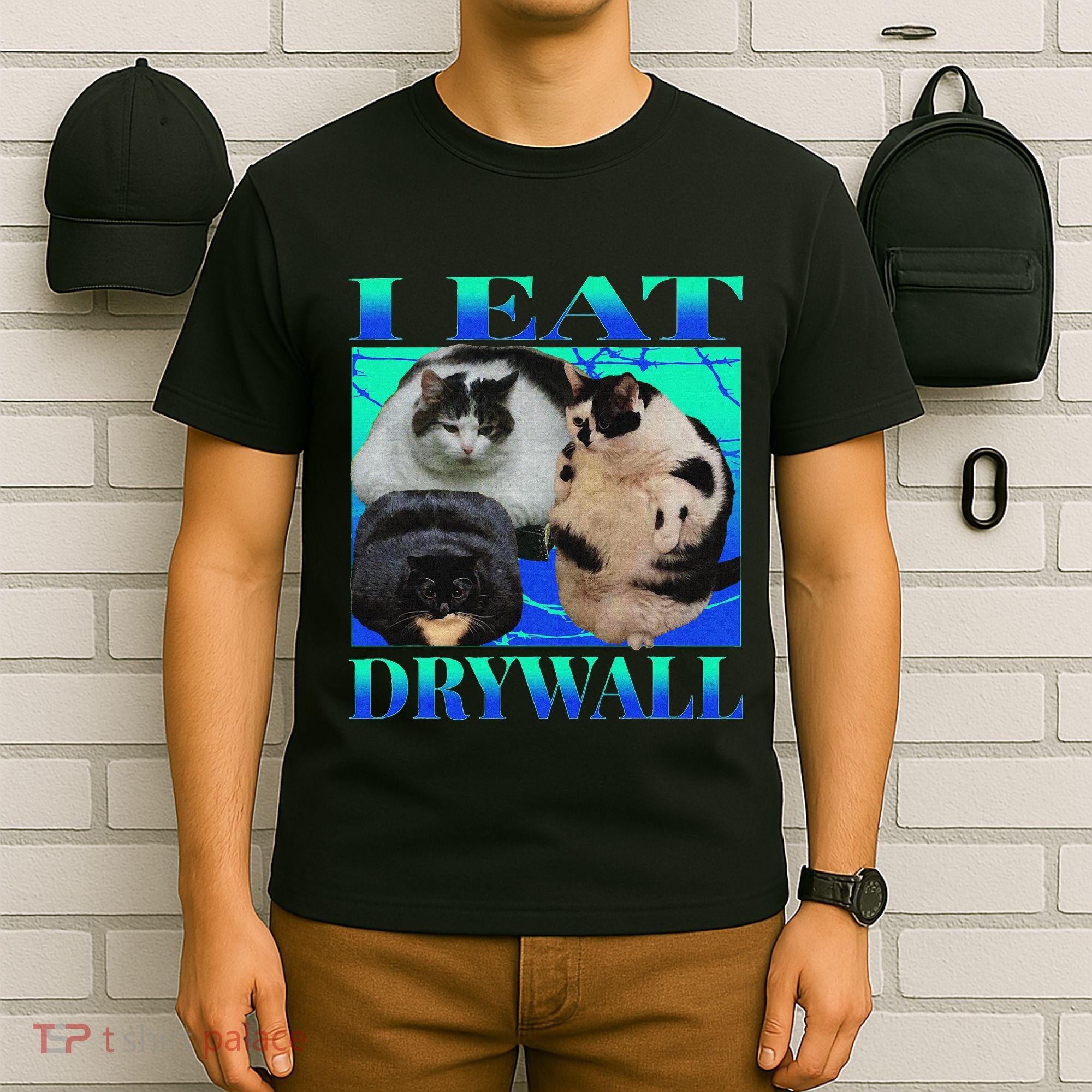 I Eat Drywall Funny Fat Cats Funny Hard Cat Silly Meme T-Shirt
