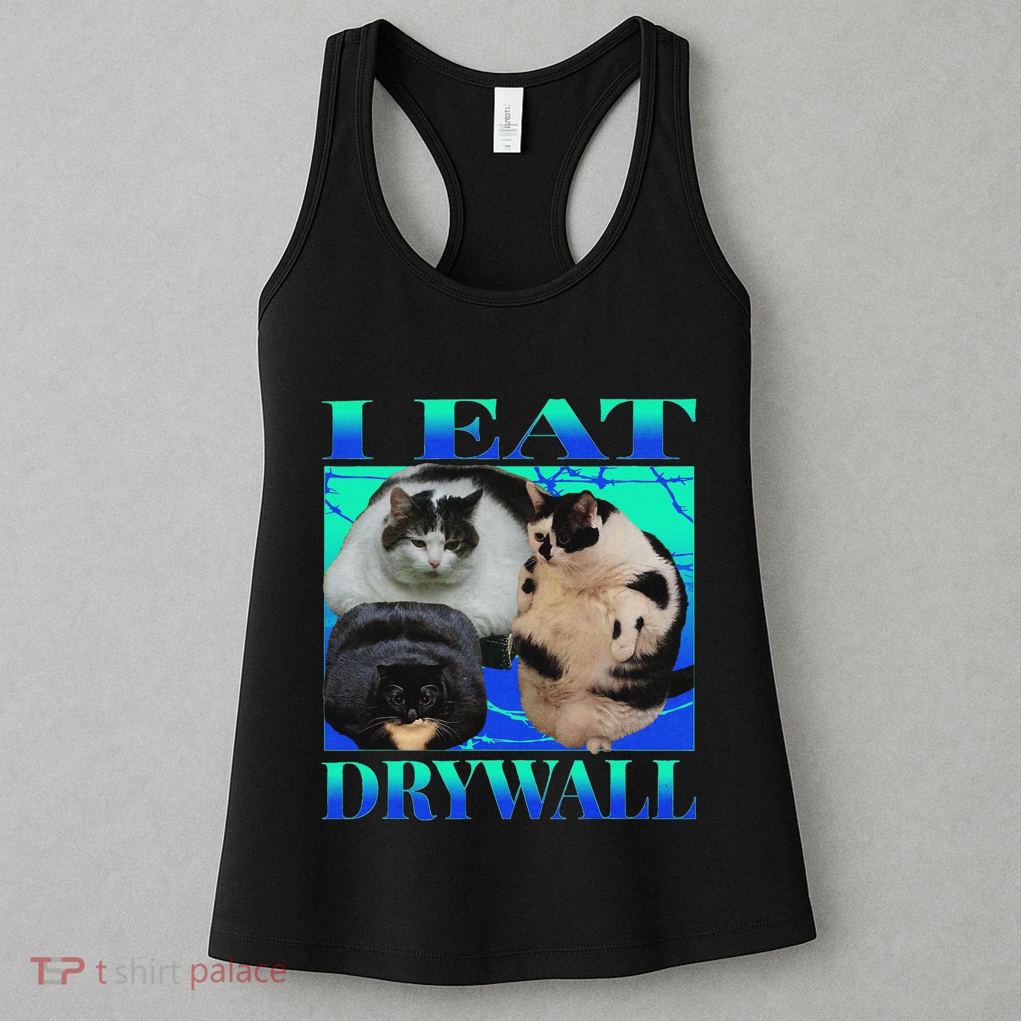 I Eat Drywall Funny Fat Cats Funny Hard Cat Silly Meme Women's Tank Top