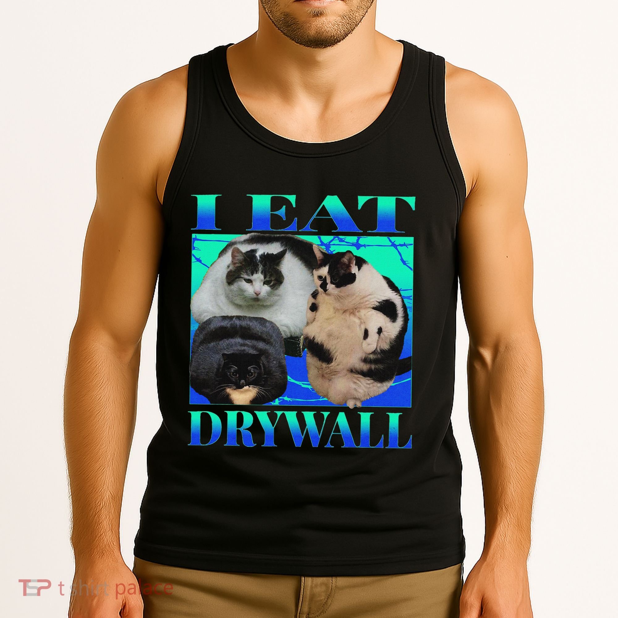 I Eat Drywall Funny Fat Cats Funny Hard Cat Silly Meme Tank Top