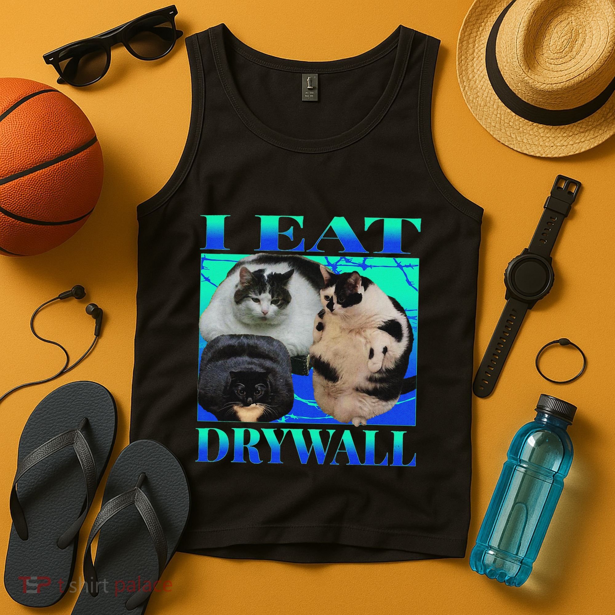 I Eat Drywall Funny Fat Cats Funny Hard Cat Silly Meme Tank Top
