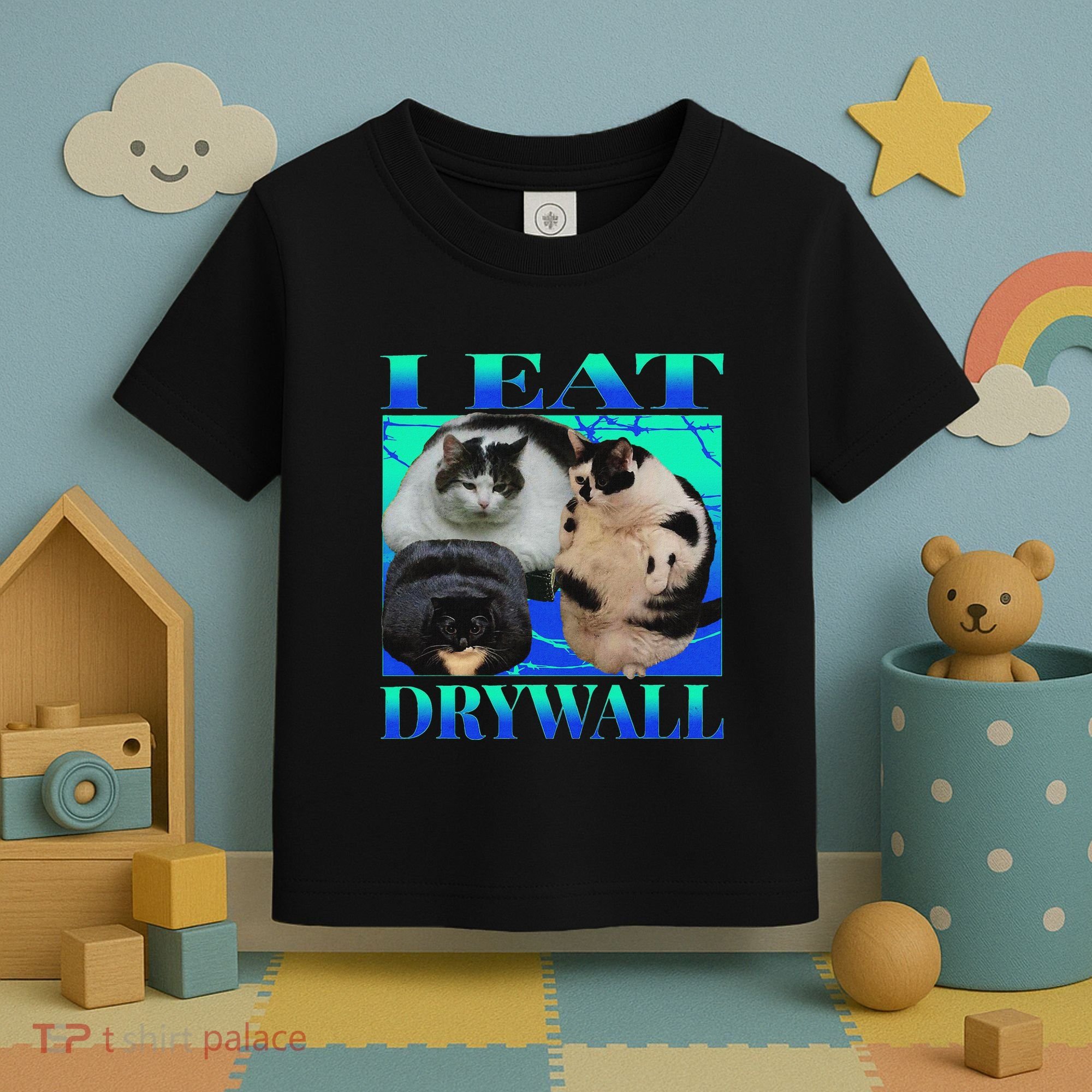 I Eat Drywall Funny Fat Cats Funny Hard Cat Silly Meme Toddler T-Shirt