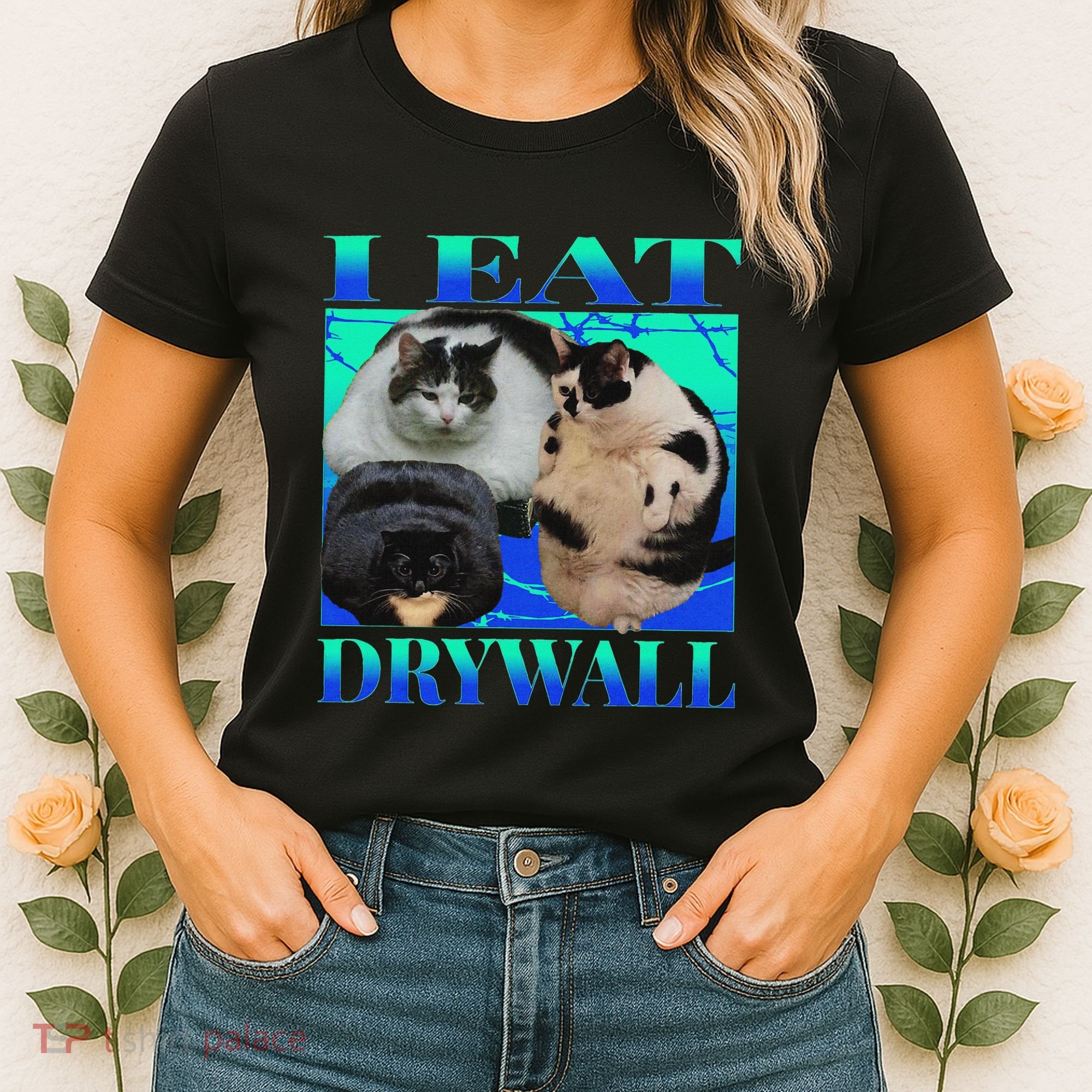 I Eat Drywall Funny Fat Cats Funny Hard Cat Silly Meme Women's T-Shirt