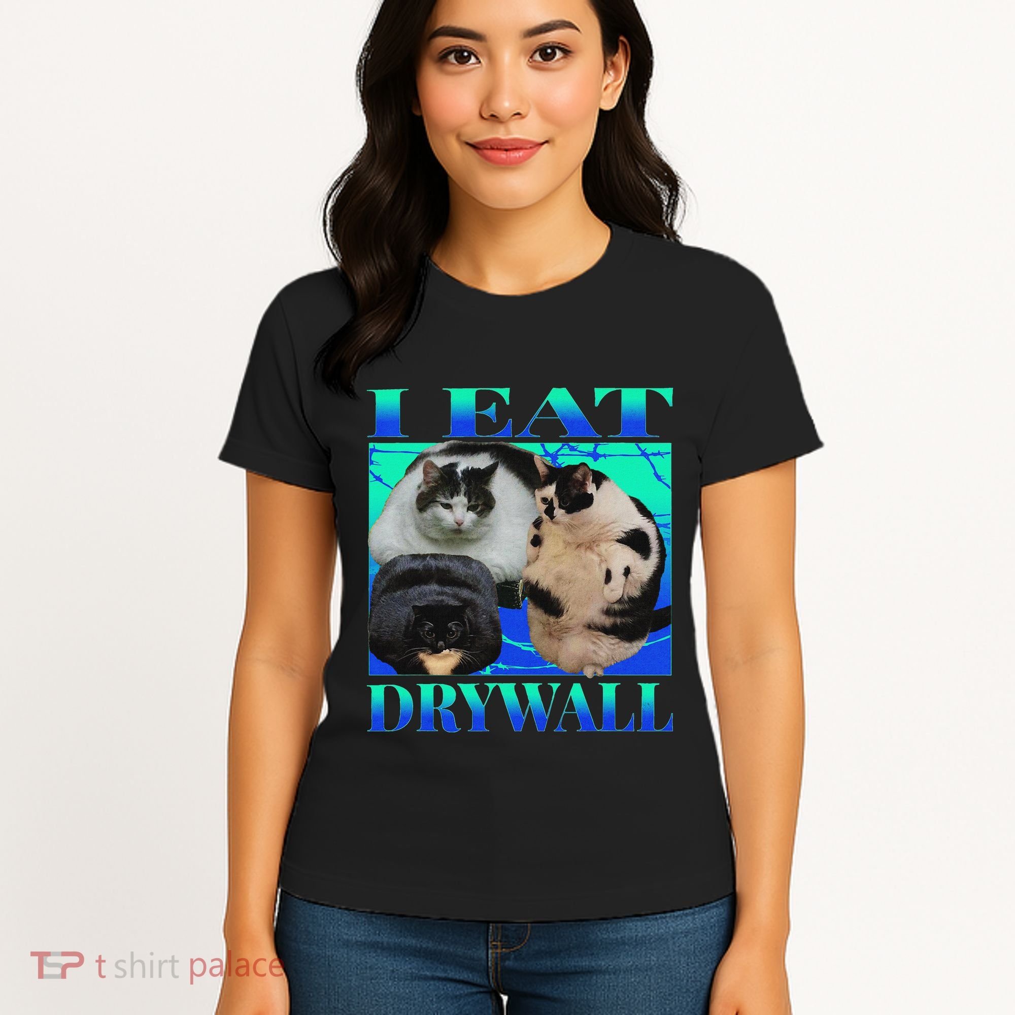 I Eat Drywall Funny Fat Cats Funny Hard Cat Silly Meme Women's T-Shirt