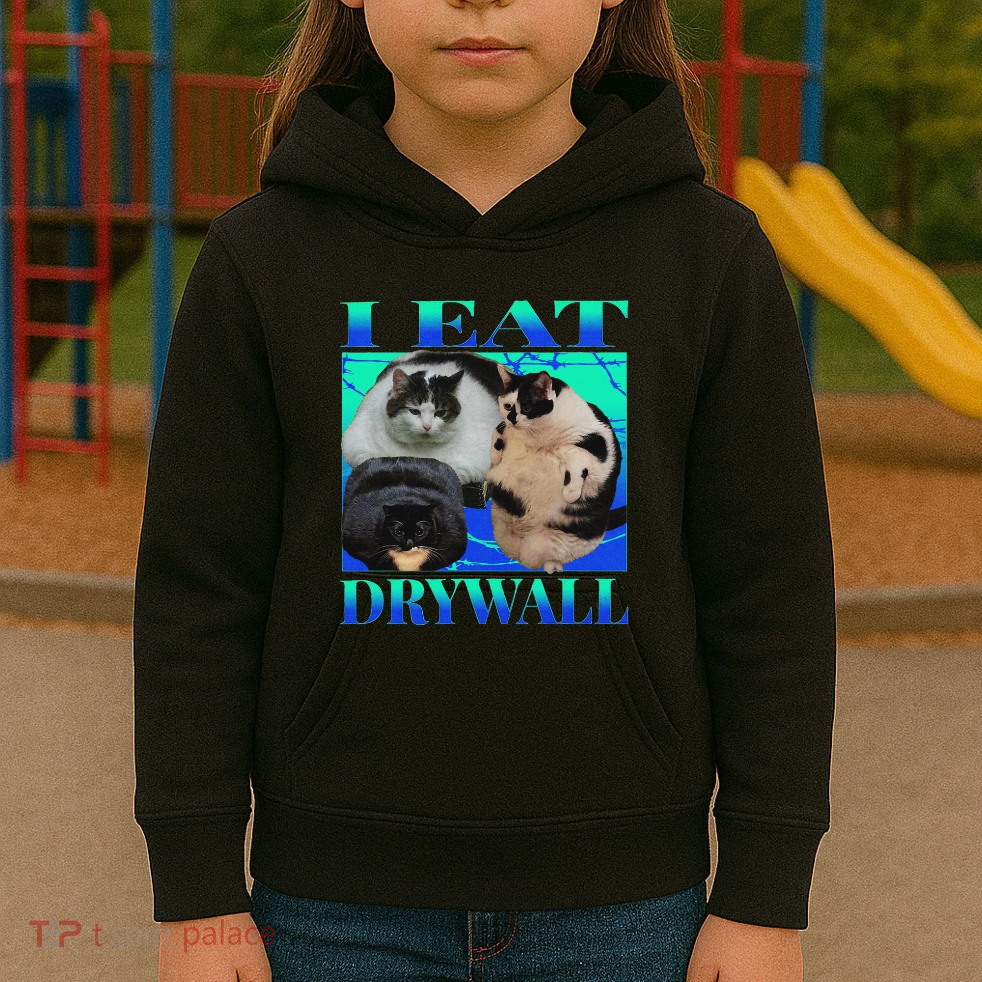 I Eat Drywall Funny Fat Cats Funny Hard Cat Silly Meme Kids Hoodie