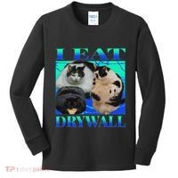 I Eat Drywall Funny Fat Cats Funny Hard Cat Silly Meme Kids Long Sleeve Shirt thumb 0