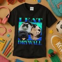 I Eat Drywall Funny Fat Cats Funny Hard Cat Silly Meme Kids T-Shirt thumb 3