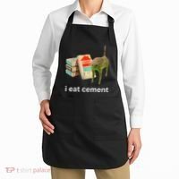 I Eat Funny Cement Cat Cursed Meme Apron thumb 2