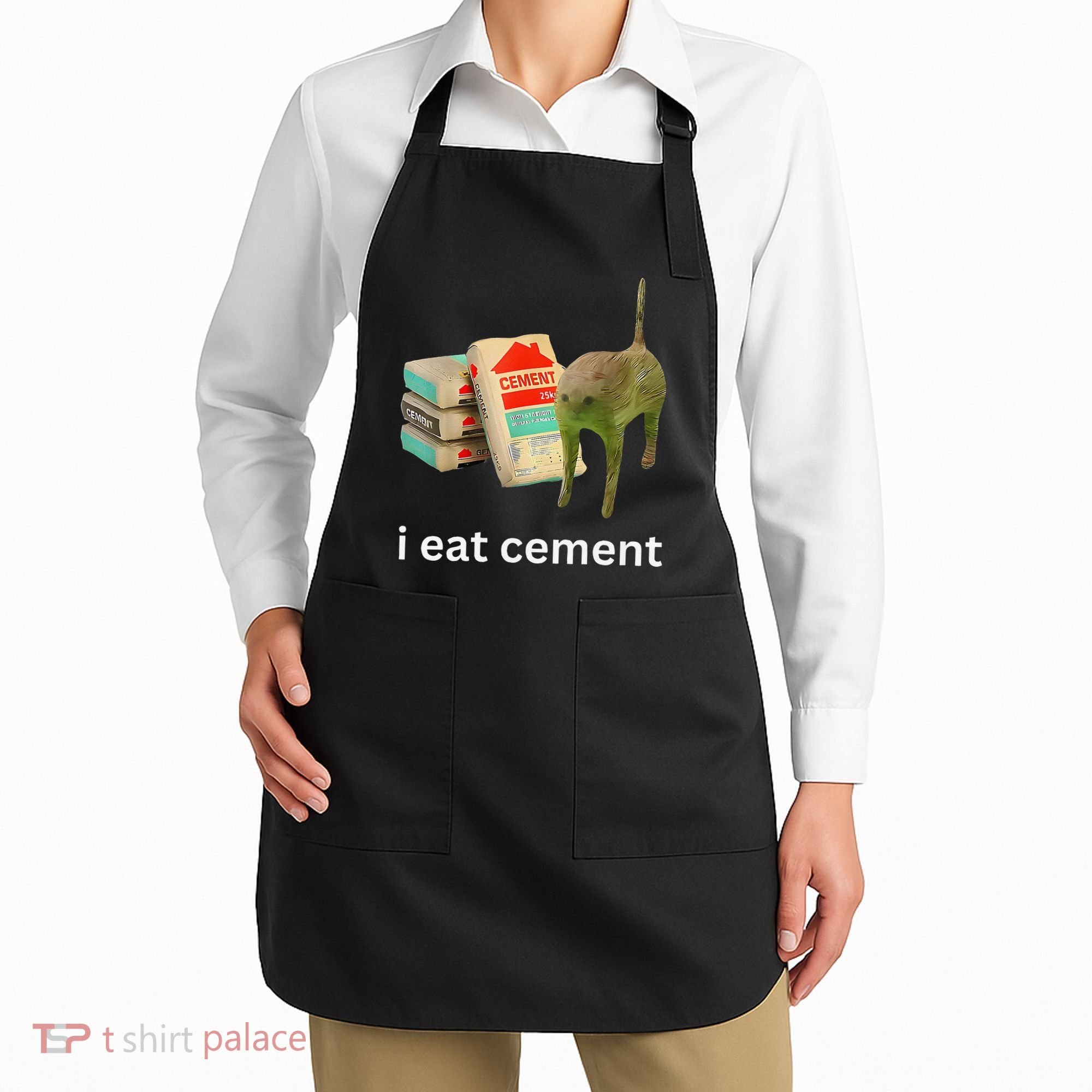 I Eat Funny Cement Cat Cursed Meme Apron