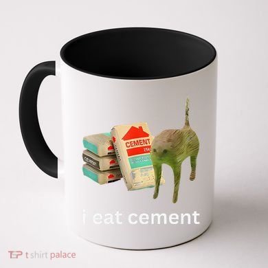 I Eat Funny Cement Cat Cursed Meme Coffee Mug