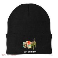 I Eat Funny Cement Cat Cursed Meme Beanie thumb 0