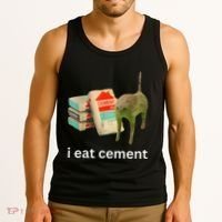 I Eat Funny Cement Cat Cursed Meme Tank Top thumb 3
