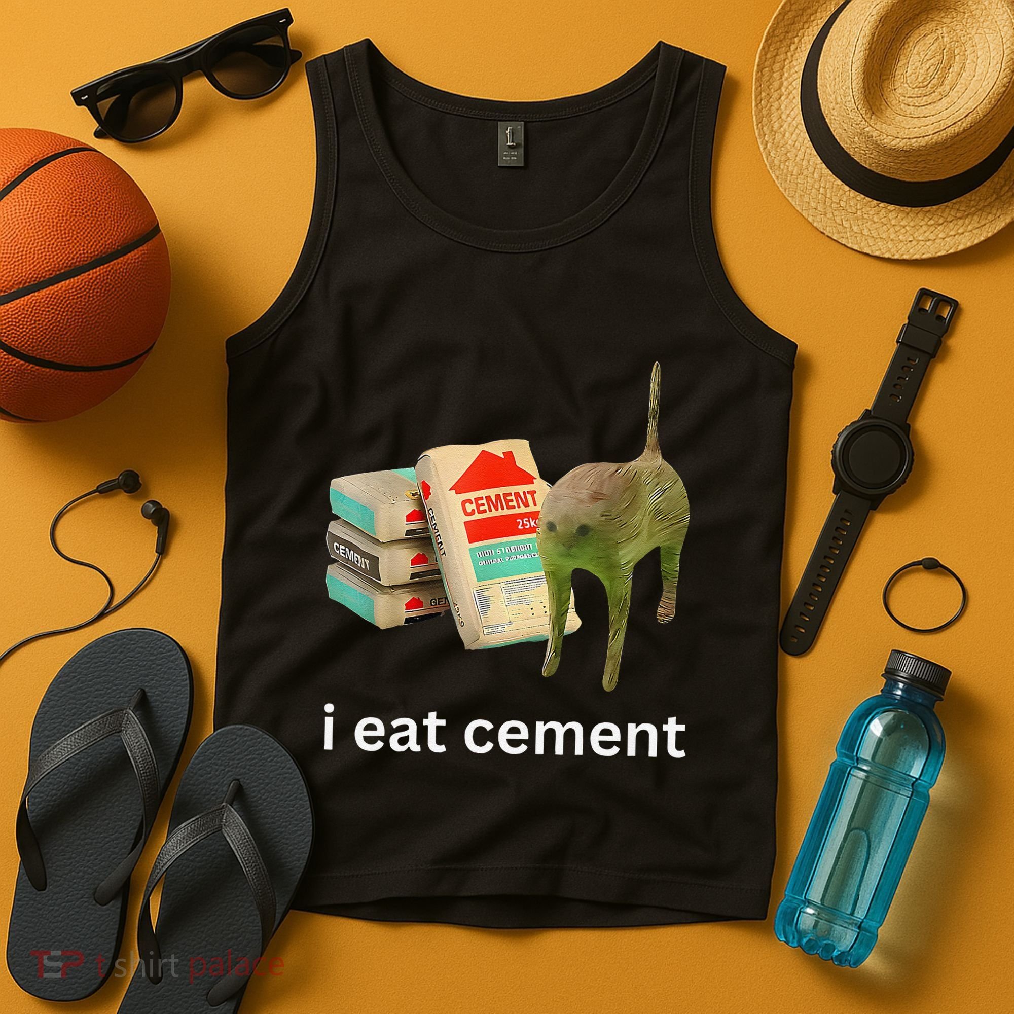 I Eat Funny Cement Cat Cursed Meme Tank Top