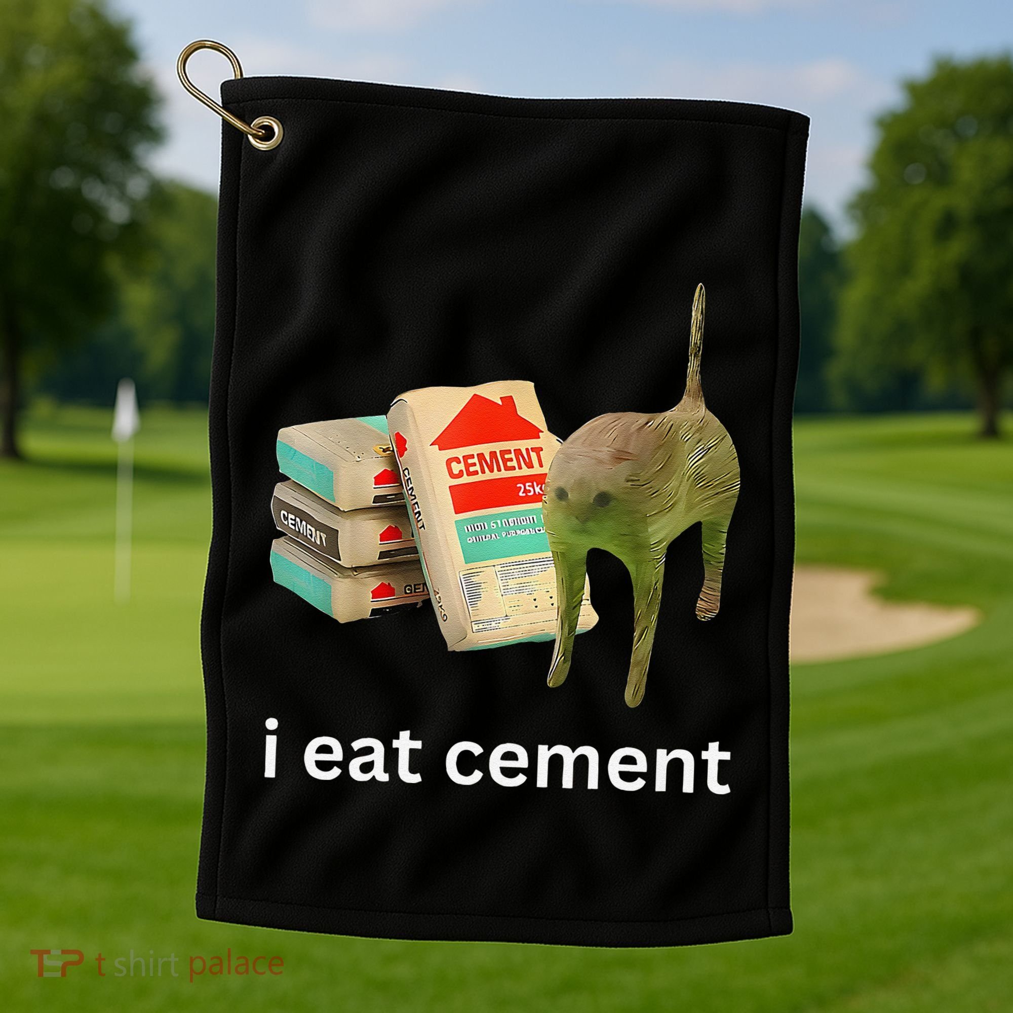 I Eat Funny Cement Cat Cursed Meme Golf Towel