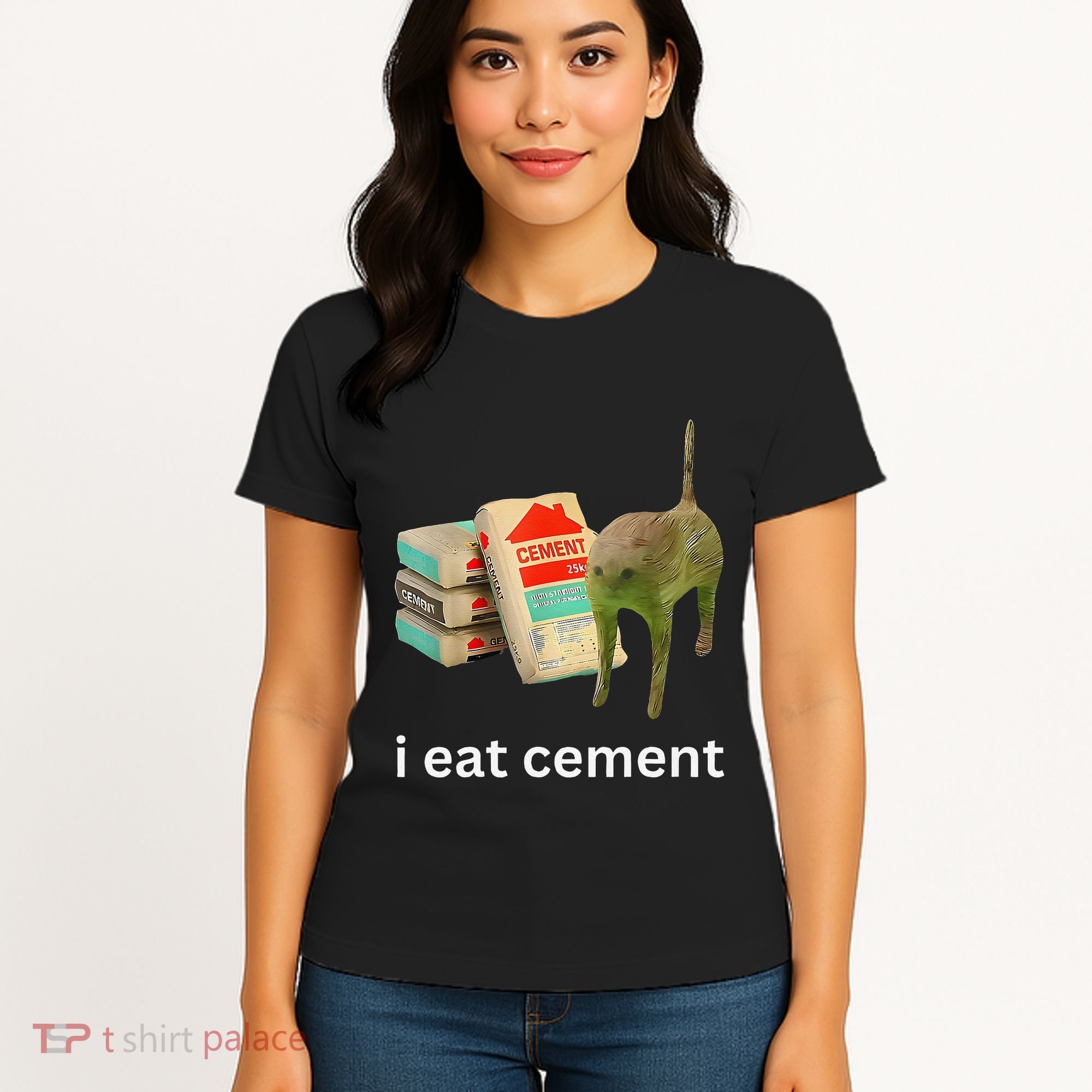 I Eat Funny Cement Cat Cursed Meme Women's T-Shirt
