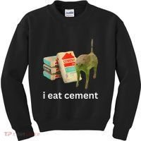 I Eat Funny Cement Cat Cursed Meme Kids Sweatshirt thumb 0