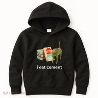 I Eat Funny Cement Cat Cursed Meme Kids Hoodie thumb 0