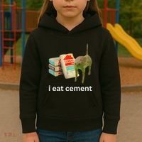 I Eat Funny Cement Cat Cursed Meme Kids Hoodie thumb 3