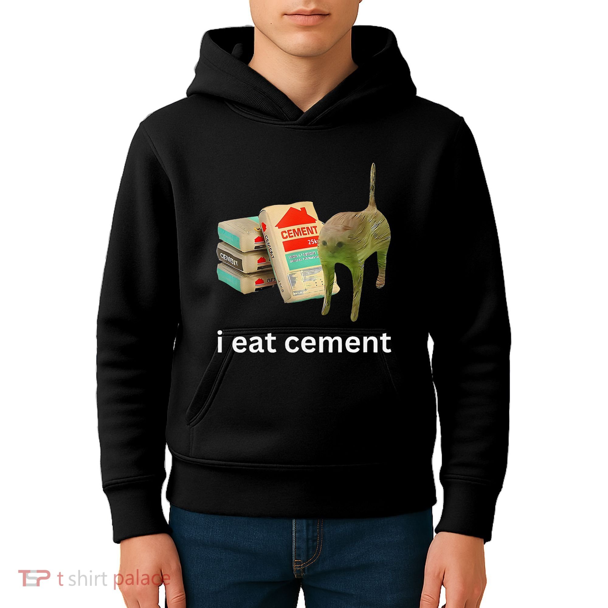 I Eat Funny Cement Cat Cursed Meme Kids Hoodie
