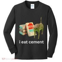 I Eat Funny Cement Cat Cursed Meme Kids Long Sleeve Shirt thumb 0