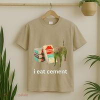 I Eat Funny Cement Cat Cursed Meme T-Shirt thumb 2
