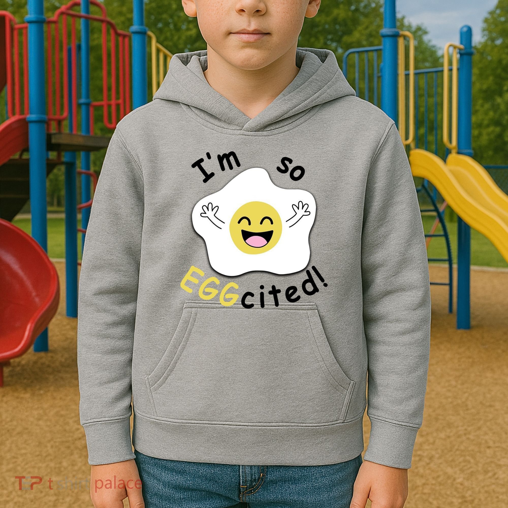 Im Eggcited Funny Humor Kids Hoodie