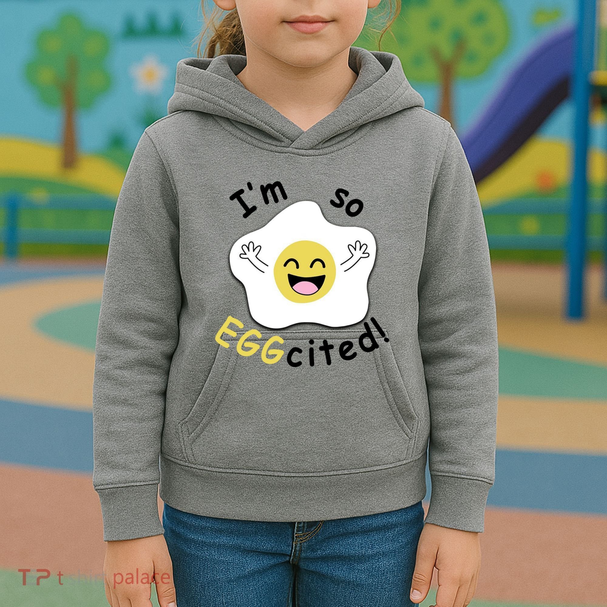 Im Eggcited Funny Humor Kids Hoodie