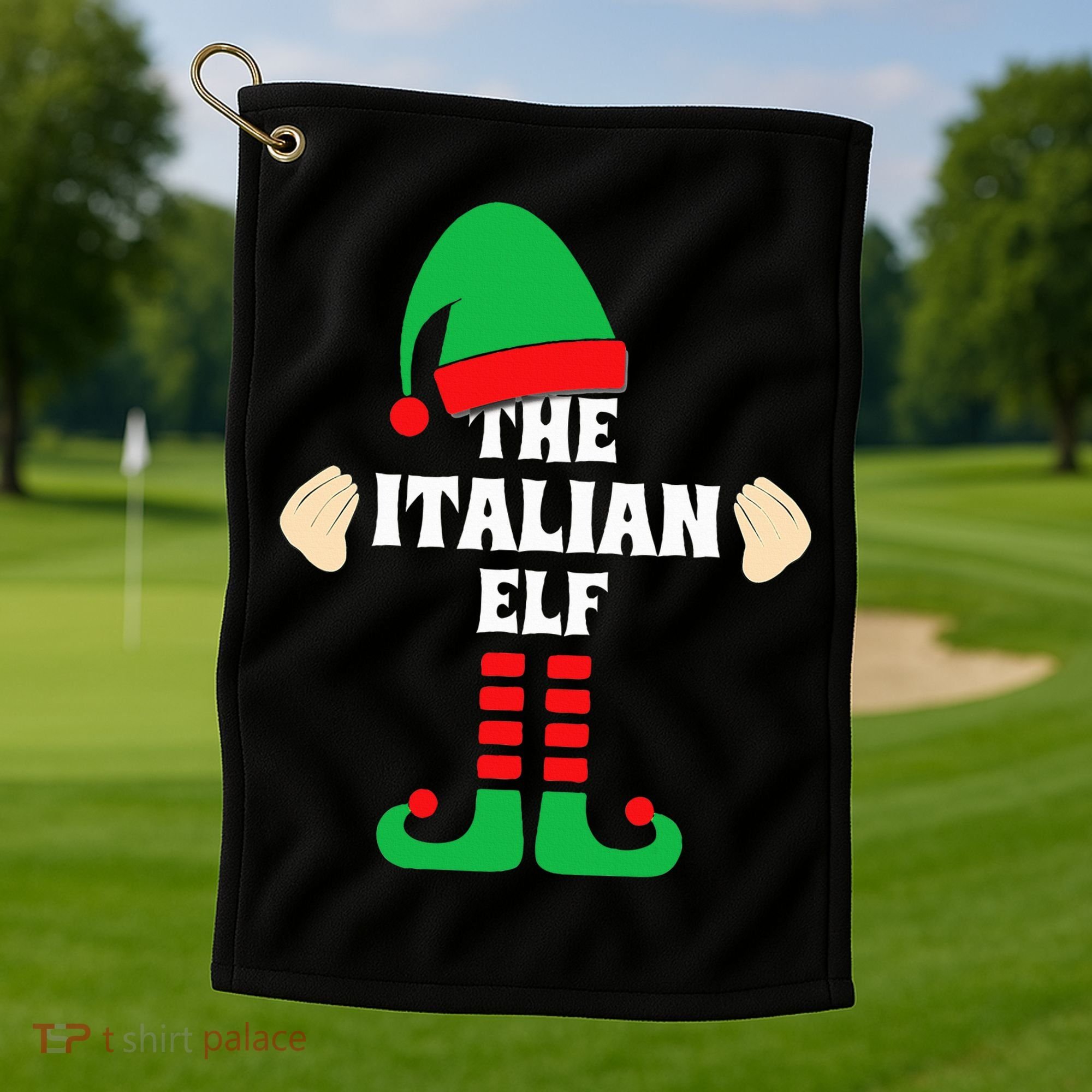 Italian Elf Hand Gesture Christmas Matching Pajamas  Golf Towel