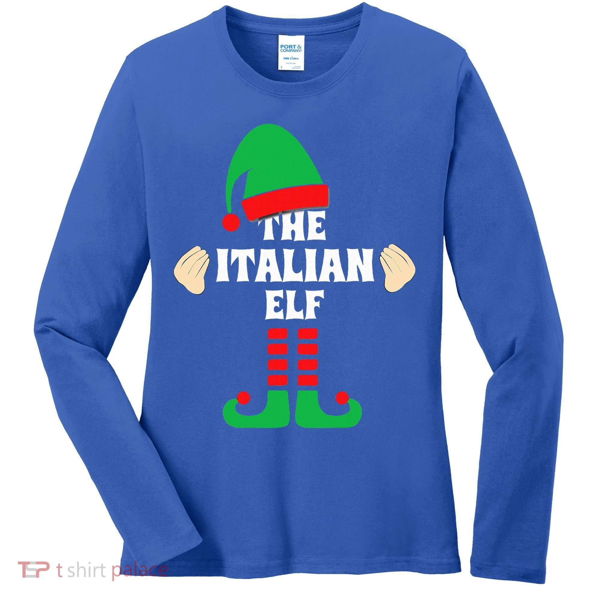 Italian Elf Hand Gesture Christmas Matching Pajamas  Women's Long Sleeve Shirt