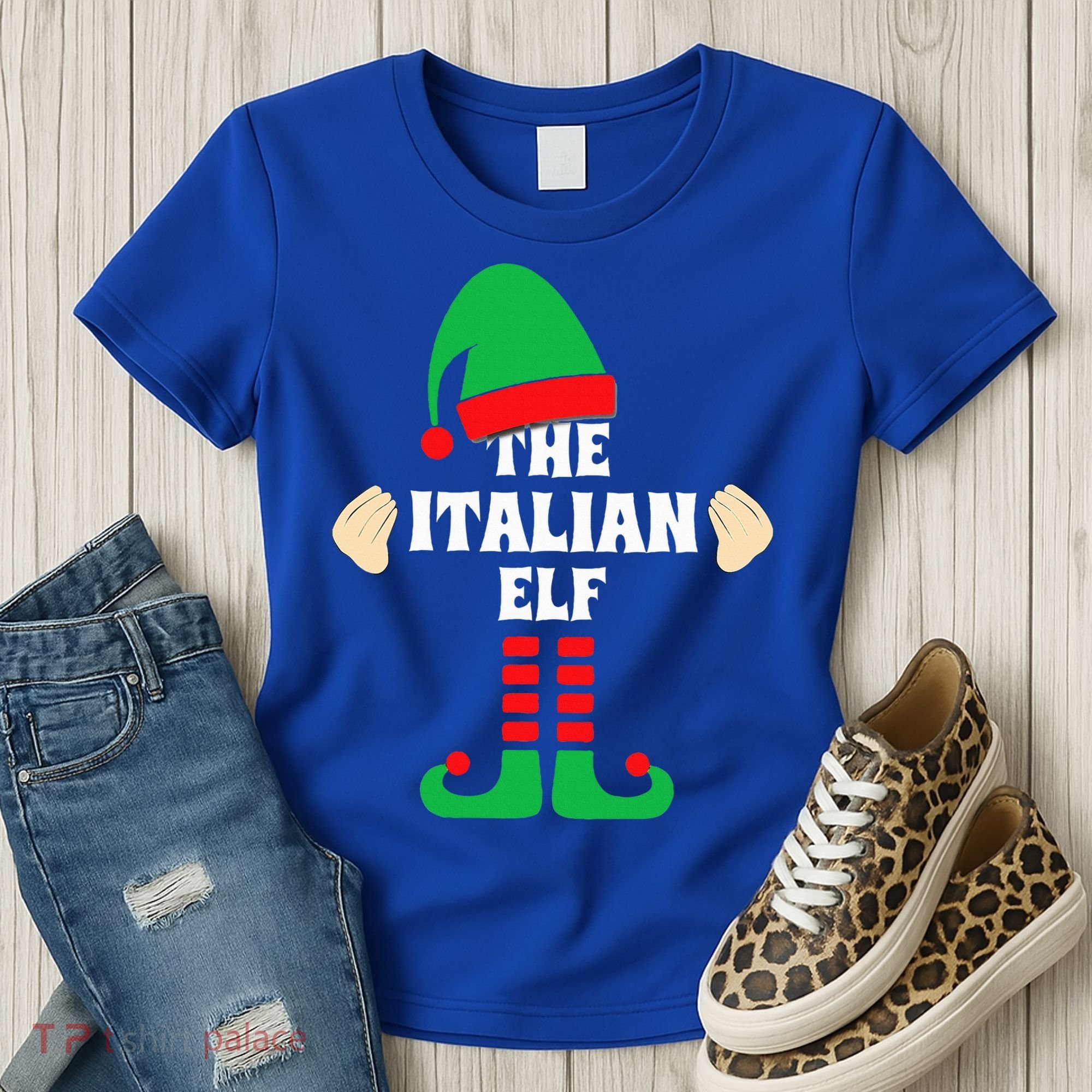 Italian Elf Hand Gesture Christmas Matching Pajamas  Women's T-Shirt