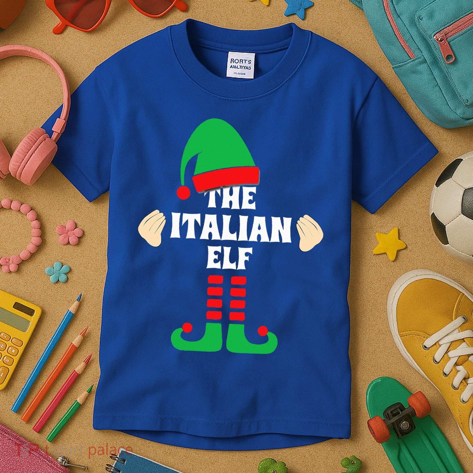 Italian Elf Hand Gesture Christmas Matching Pajamas  Kids T-Shirt