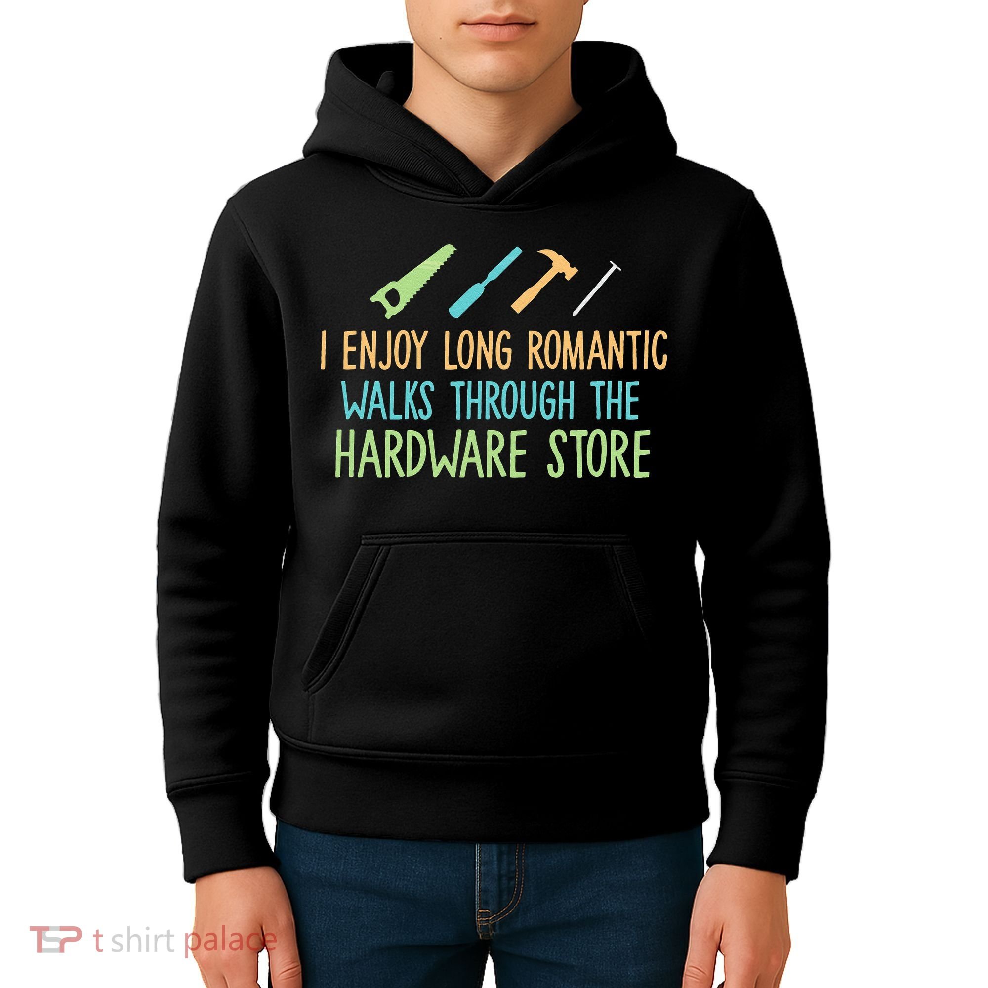 I Enjoy Long Romantic Walks Through The Hardware Store Kids Hoodie