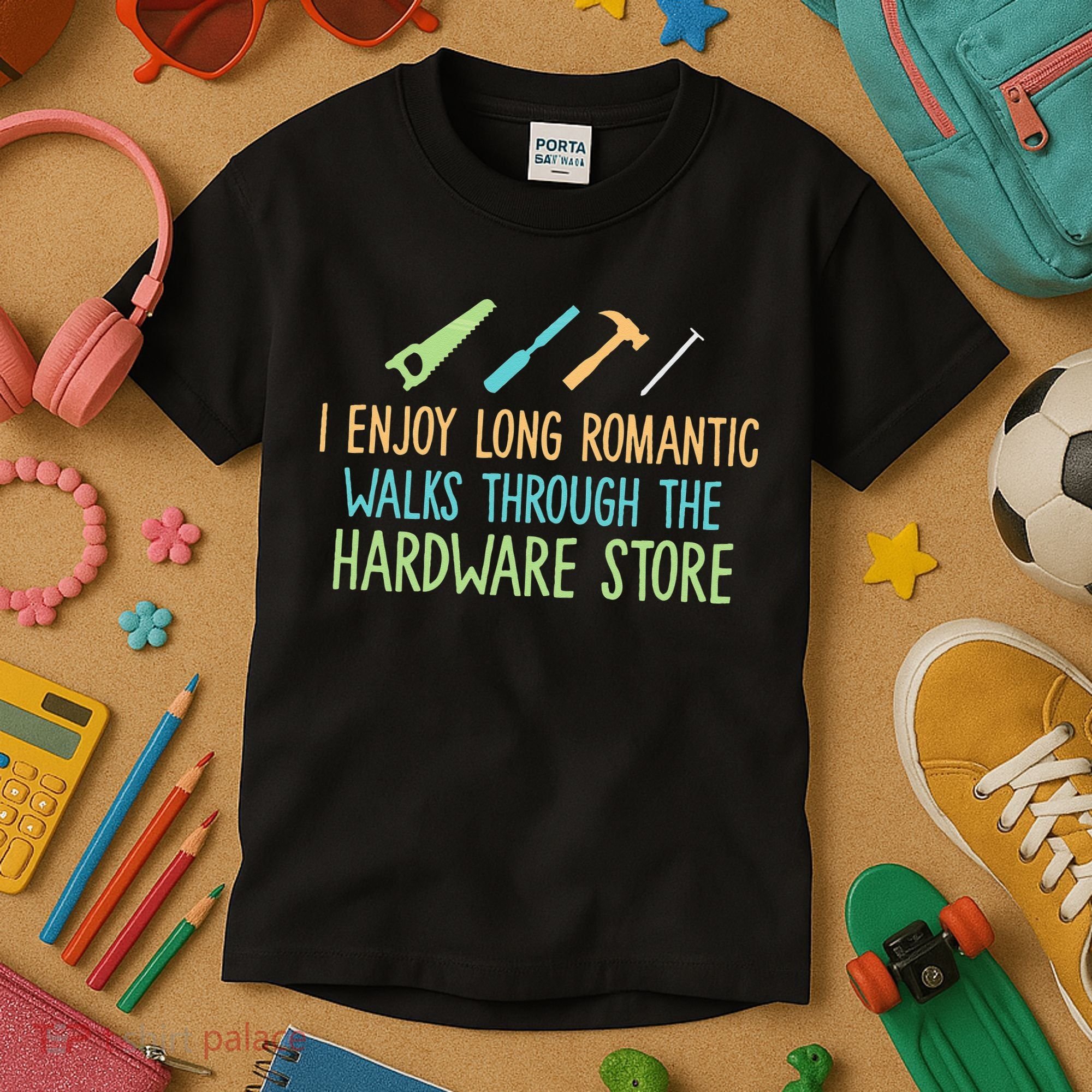 I Enjoy Long Romantic Walks Through The Hardware Store Kids T-Shirt