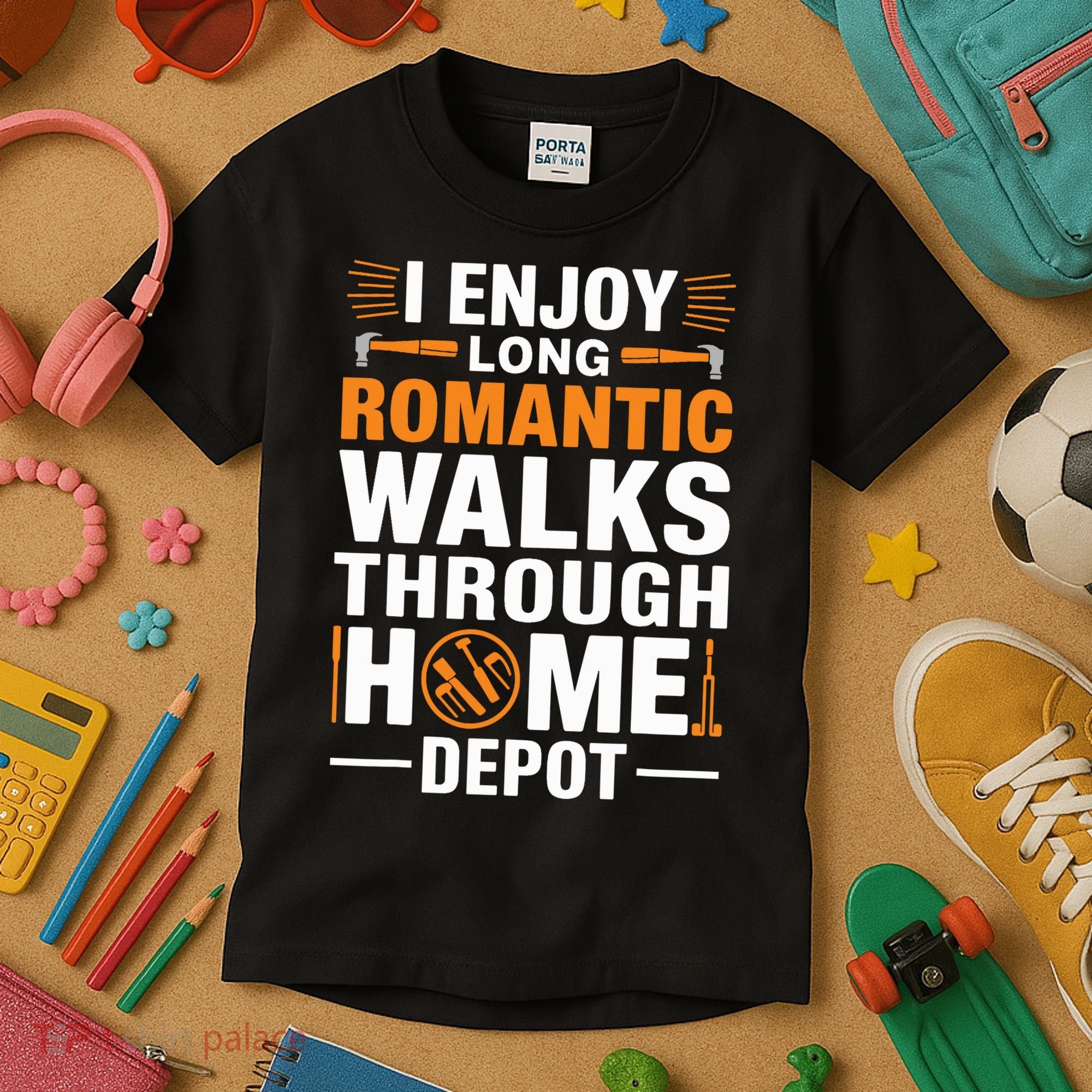I Enjoy Long Romantic Walks Through Home Depot Funny Kids T-Shirt