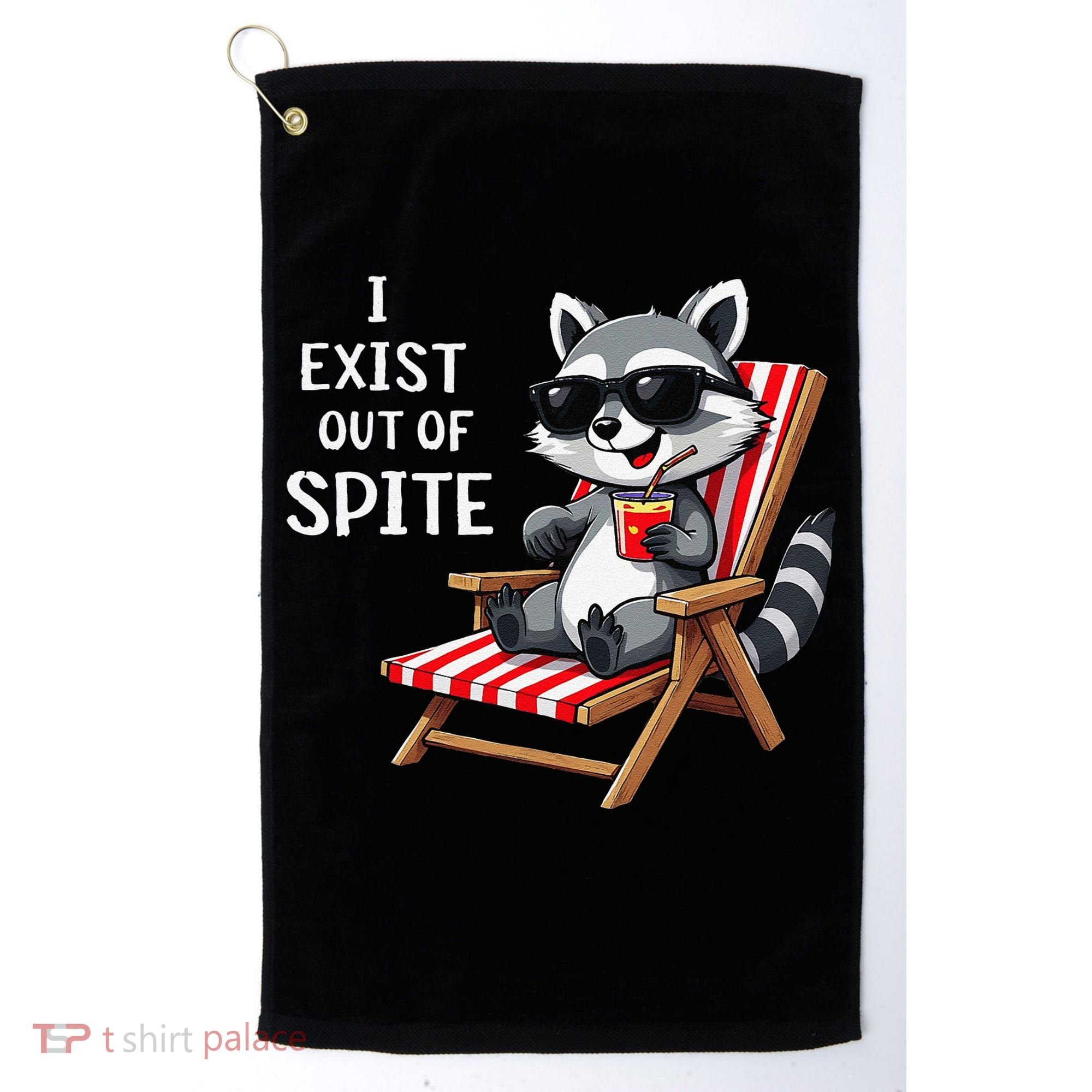 I Exist Out Of Spite Funny Raccoon Sunglasses Gift Golf Towel