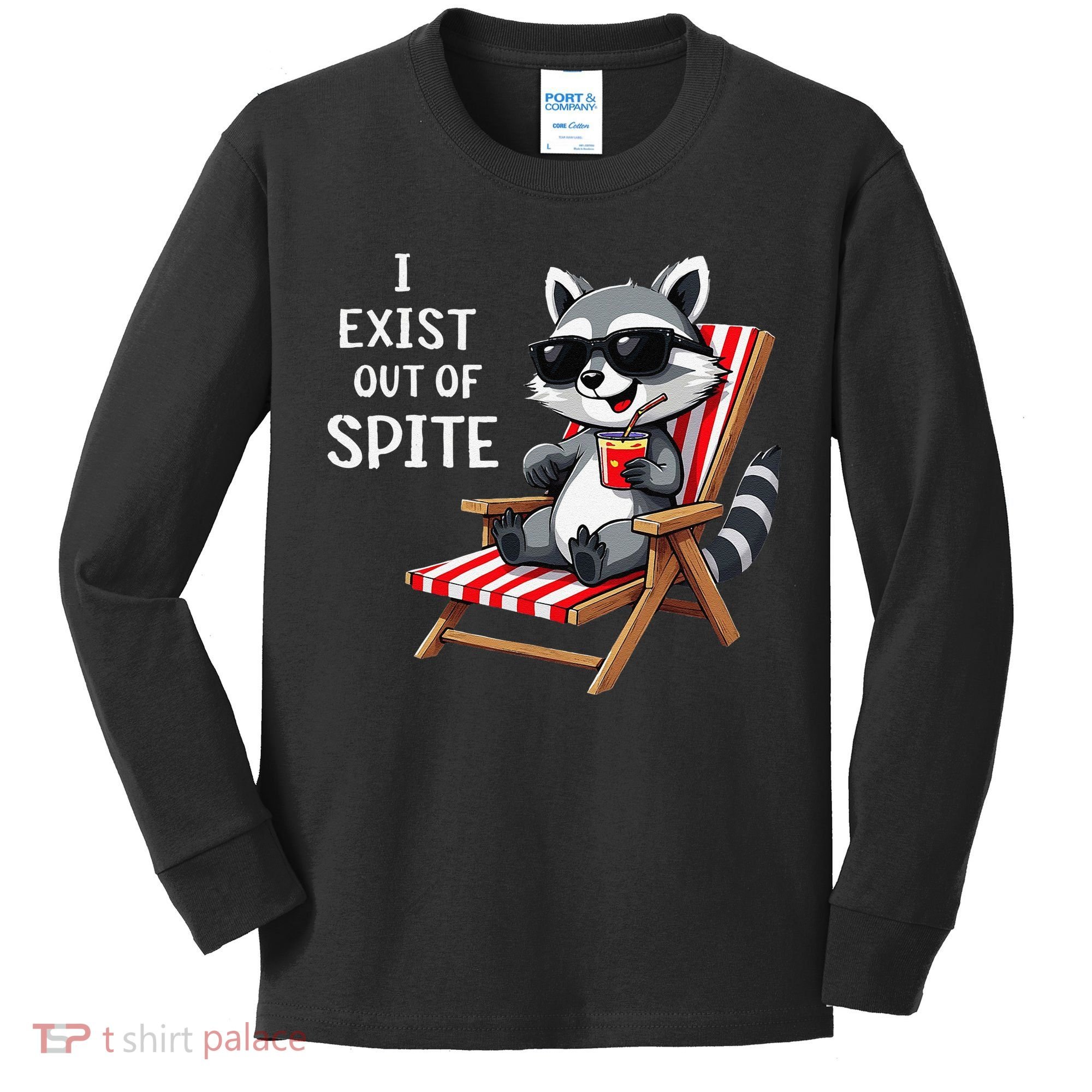 I Exist Out Of Spite Funny Raccoon Sunglasses Gift Kids Long Sleeve Shirt