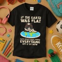 If Earth Was Flat Cat Pushed Everything Kids T-Shirt thumb 3
