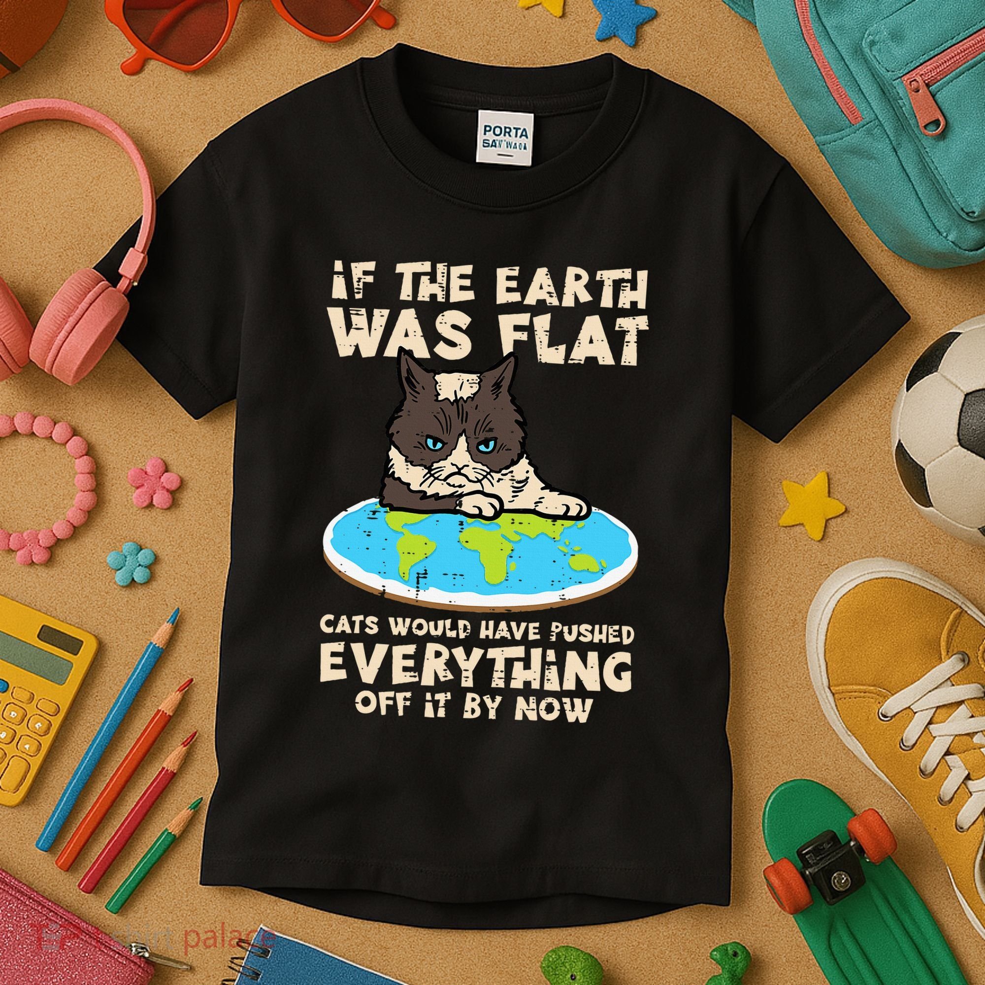 If Earth Was Flat Cat Pushed Everything Kids T-Shirt