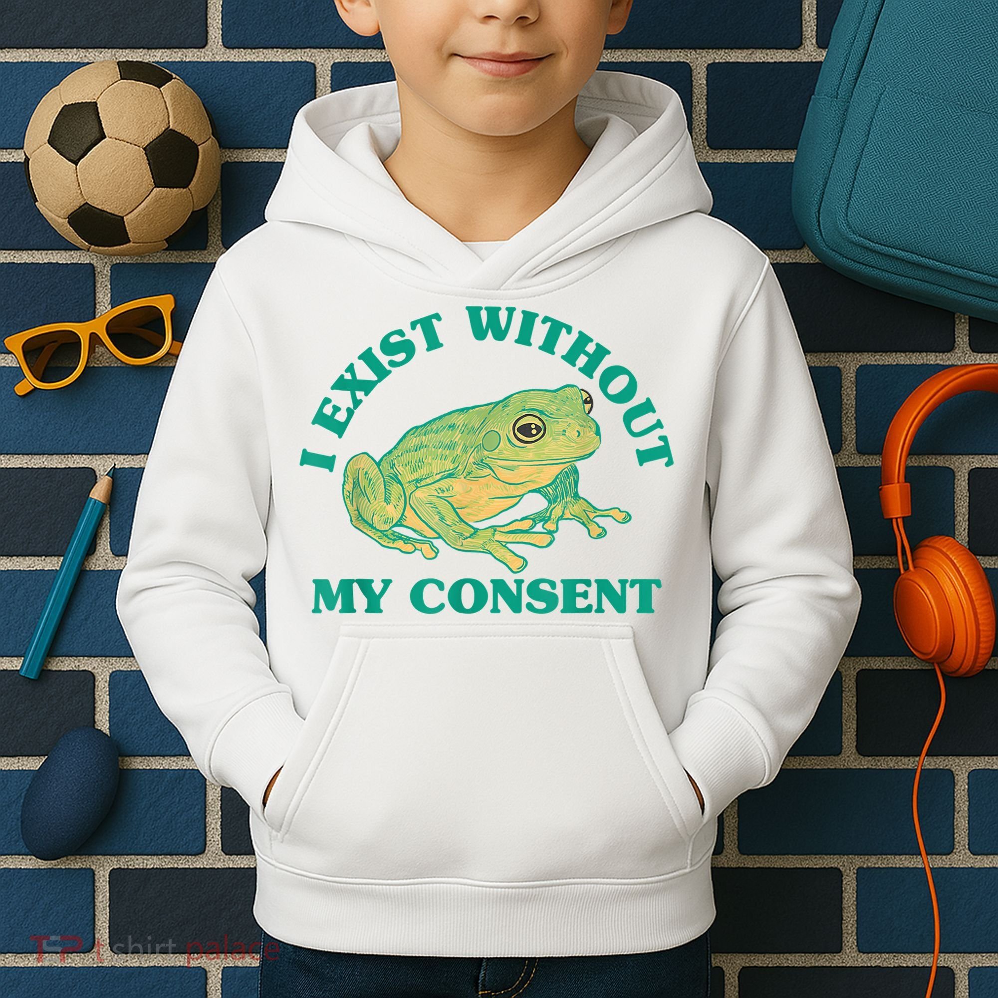I Exist Without My Consent Frog Funny Meme Kids Hoodie