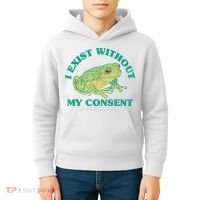 I Exist Without My Consent Frog Funny Meme Kids Hoodie thumb 4