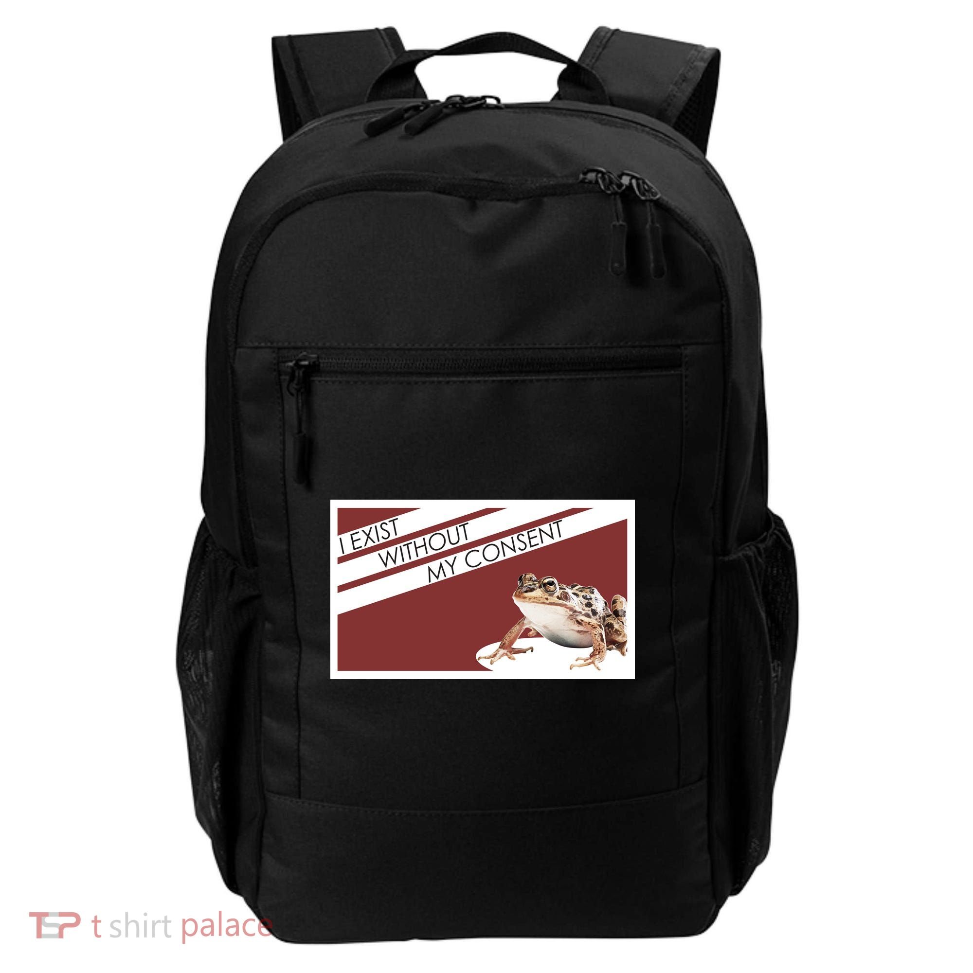 I Exist Without My Consent Funny Meme Frog Backpack
