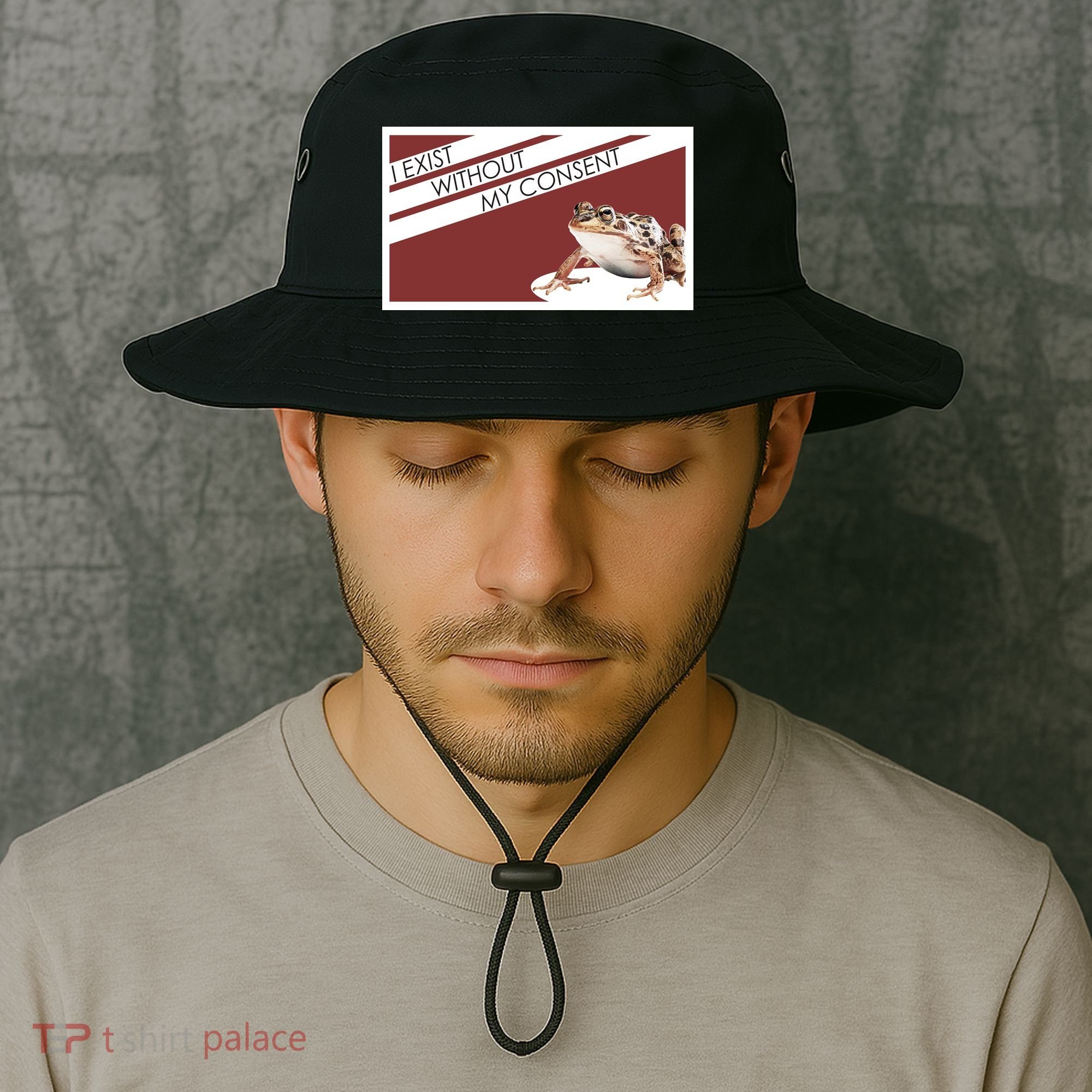 I Exist Without My Consent Funny Meme Frog Bucket Hat