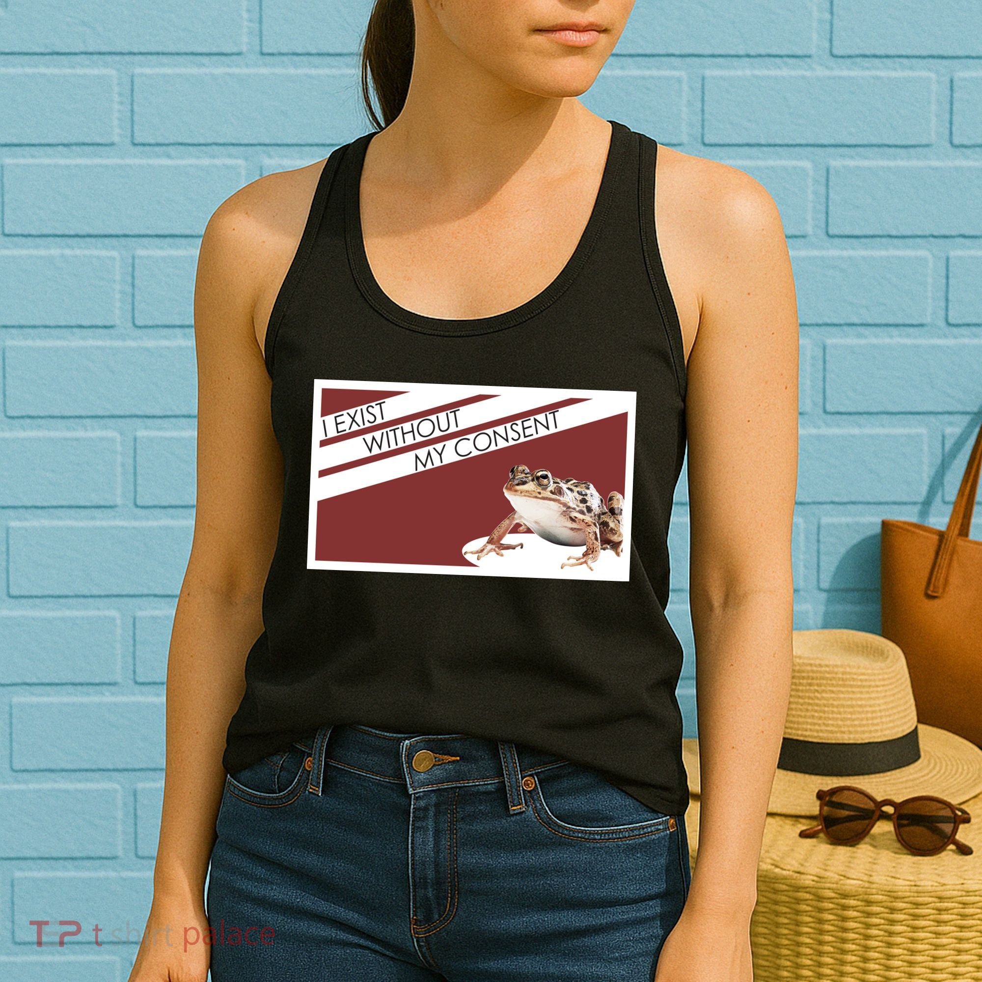 I Exist Without My Consent Funny Meme Frog Women's Tank Top