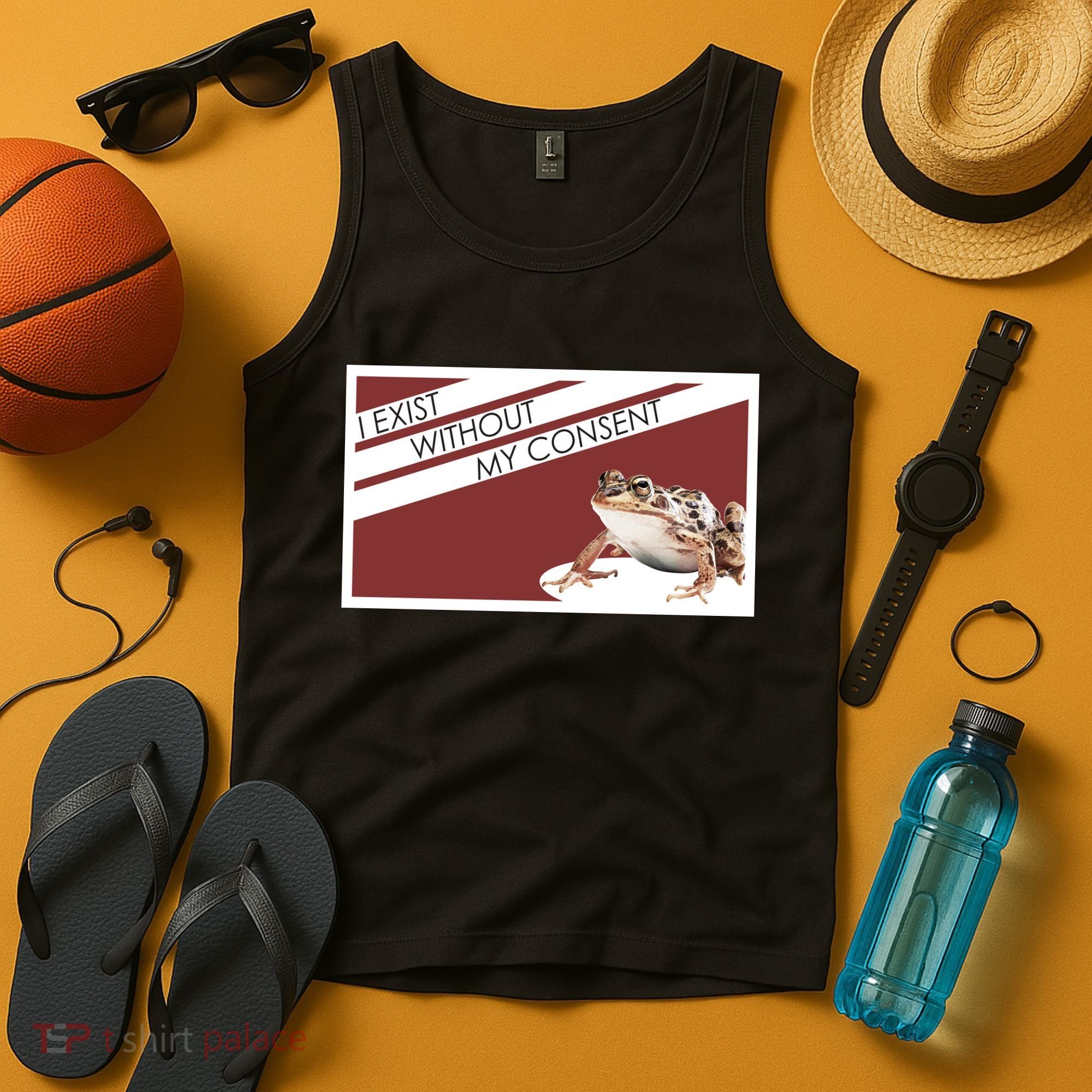 I Exist Without My Consent Funny Meme Frog Tank Top