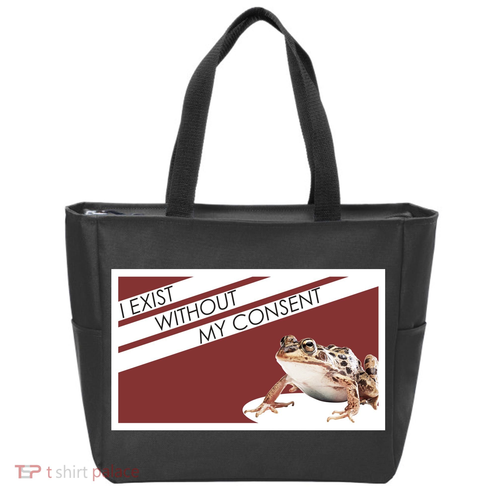 I Exist Without My Consent Funny Meme Frog Tote Bag