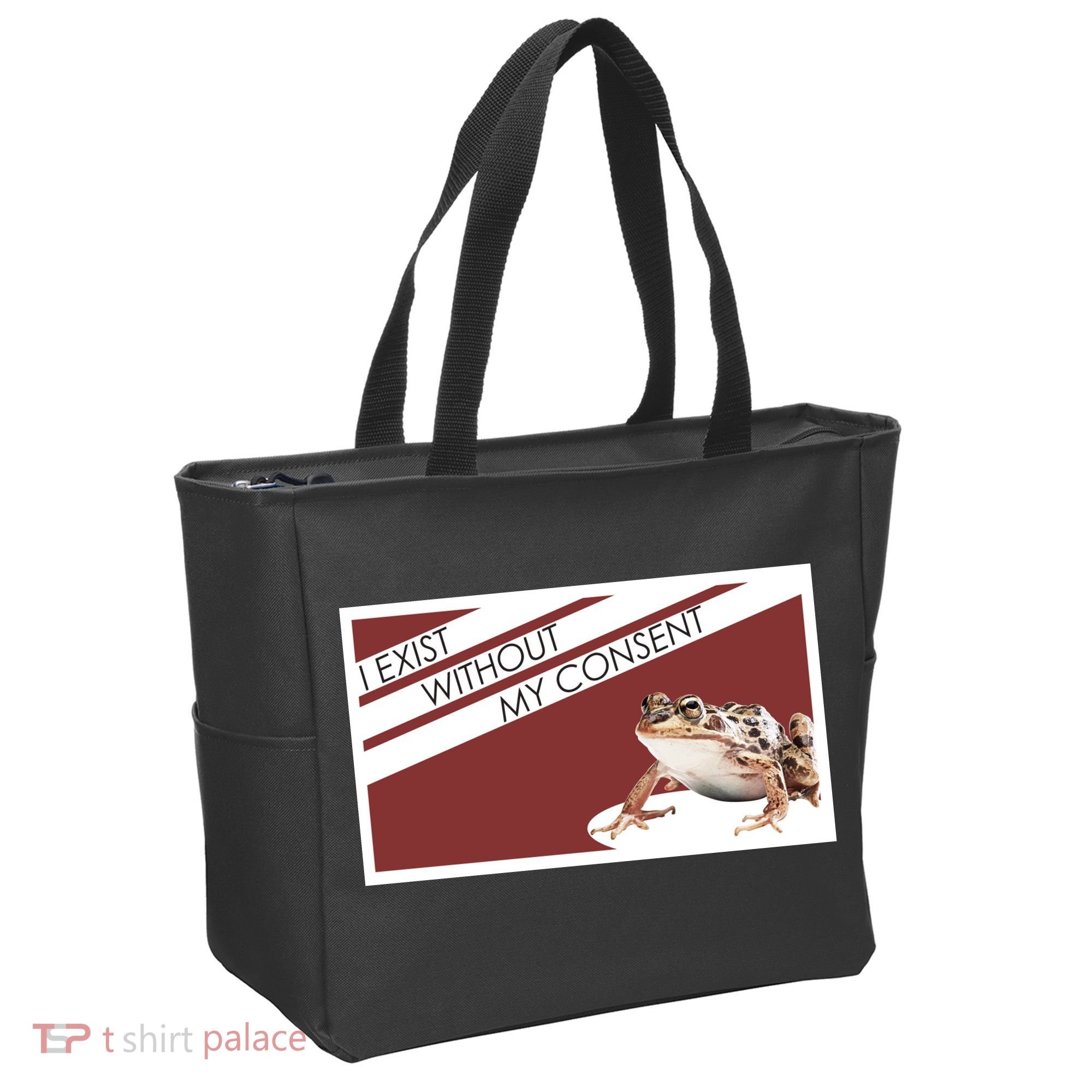 I Exist Without My Consent Funny Meme Frog Tote Bag