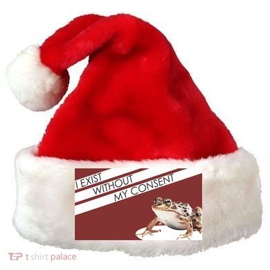 I Exist Without My Consent Funny Meme Frog Santa Hat