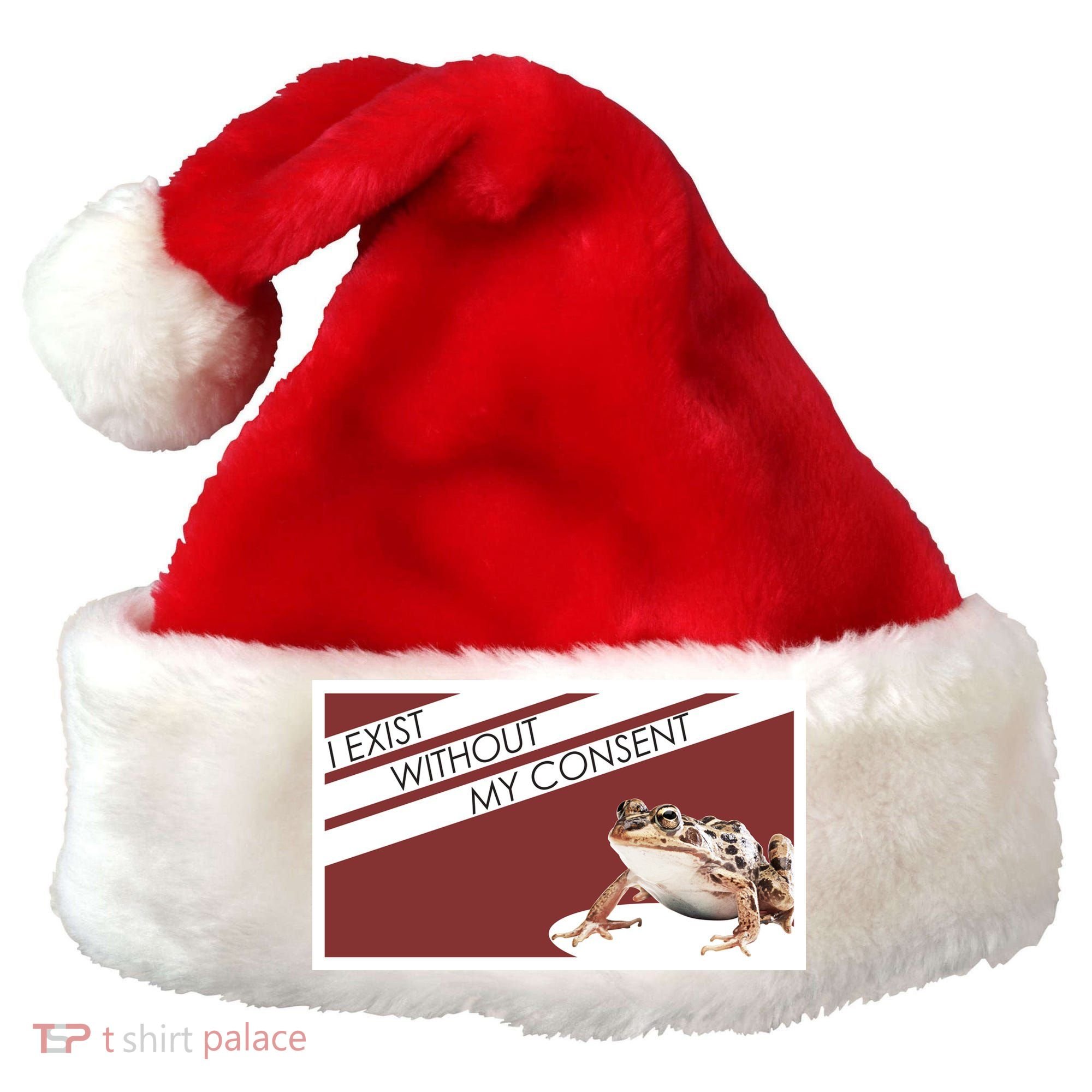 I Exist Without My Consent Funny Meme Frog Santa Hat