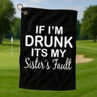 If I'm Drunk It's My Sister's Fault Golf Towel thumb 1